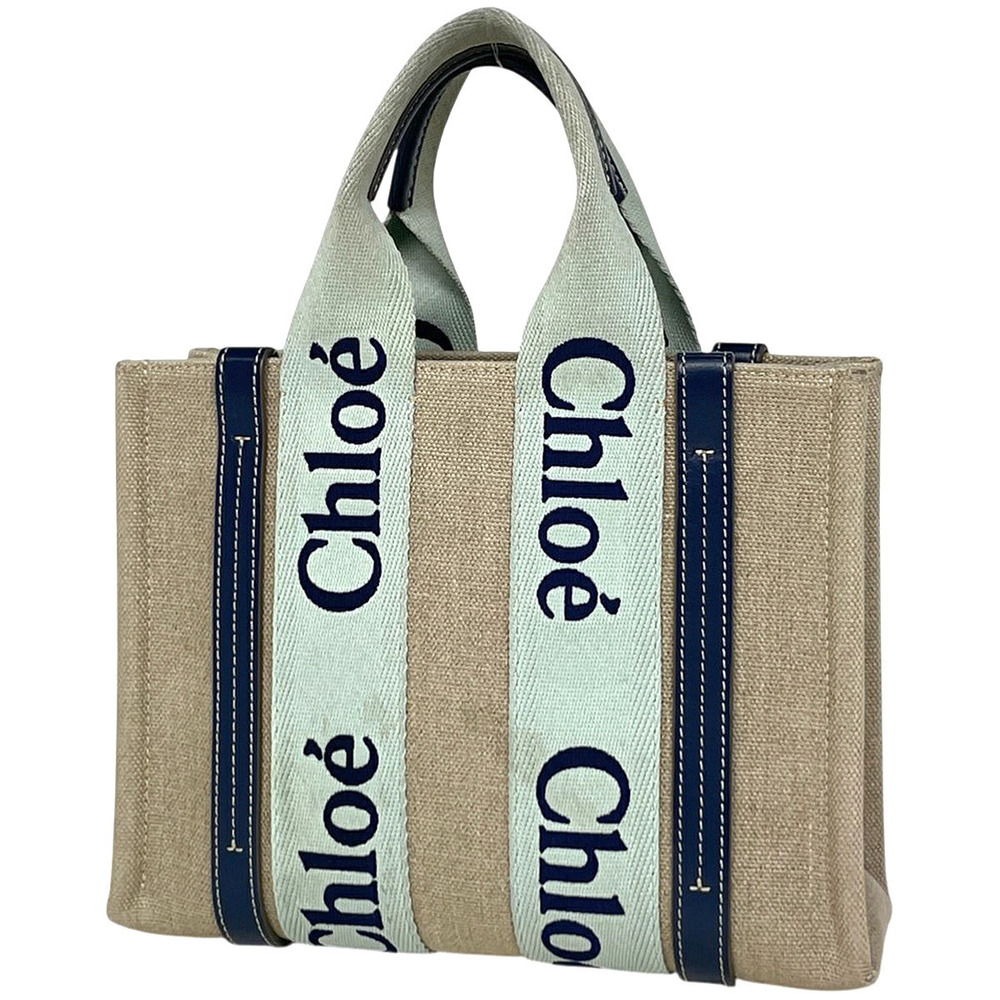 Chloe Woody Tote Bag Canvas Beige Cream